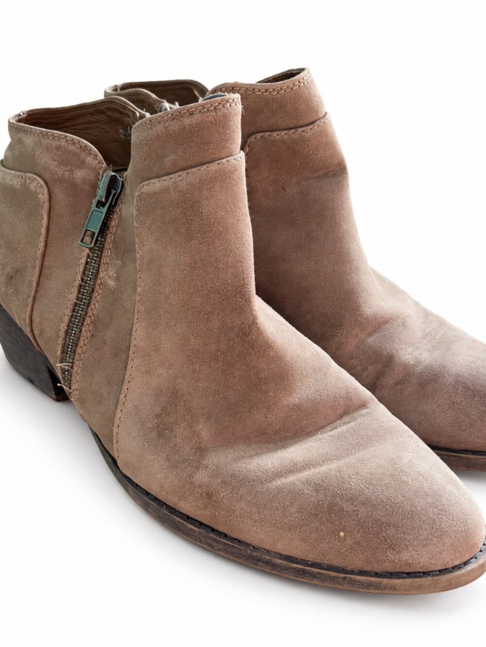 Taupe Suede-Look Side-Zip Ankle Booties | Size 10